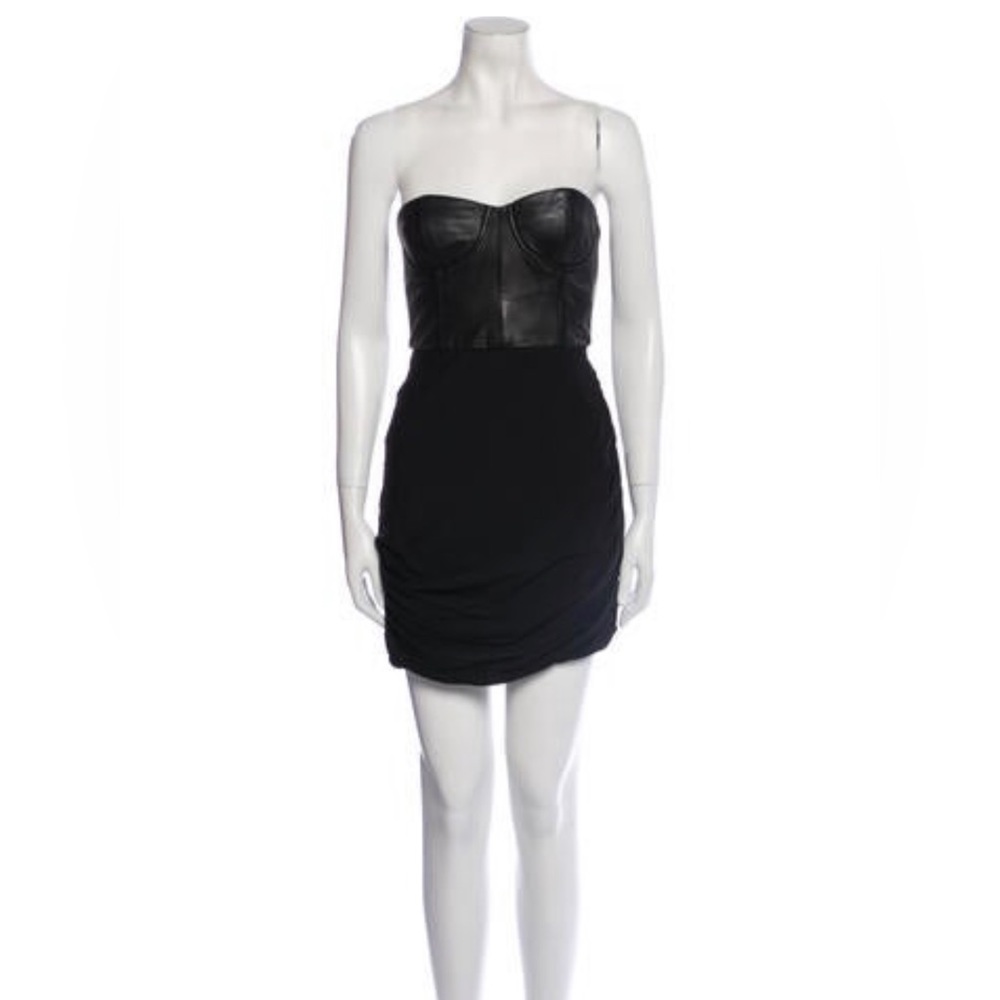 Alice + Olivia black leather corset mini dress